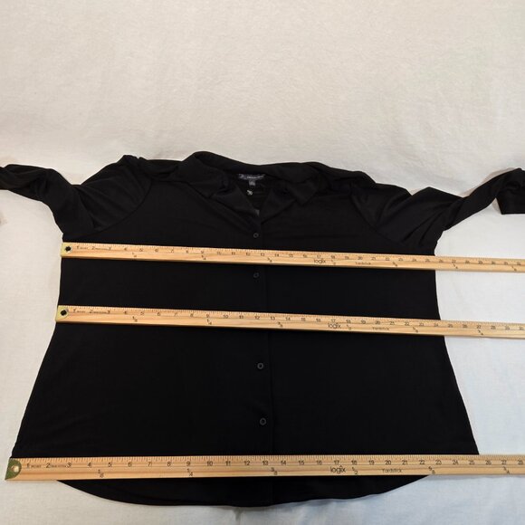 ADRIANNA PAPELL Solid Knit Long Sleeve Wing Full Button Black Shirt Size XXL NEW - Picture 15 of 16